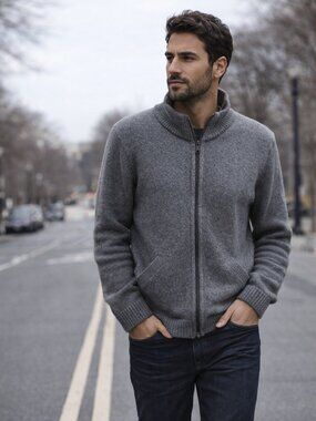 Winona Knits Wool Sherpa Lined Full Zip Sweater Jacket Men’s L Green USA